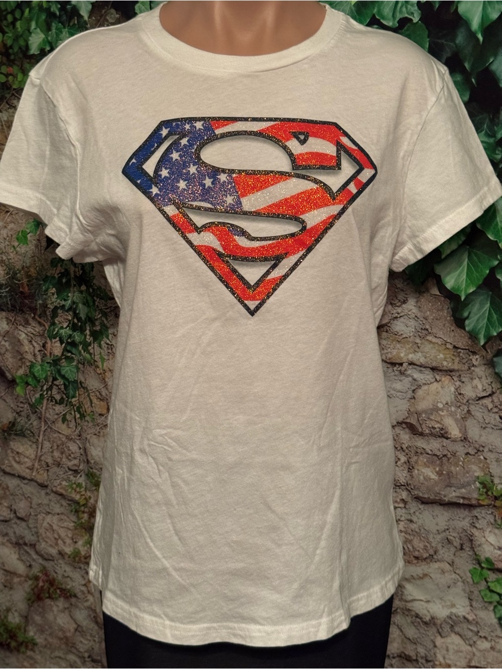 DC Comics White Tee with Red and Gold Superman Shield